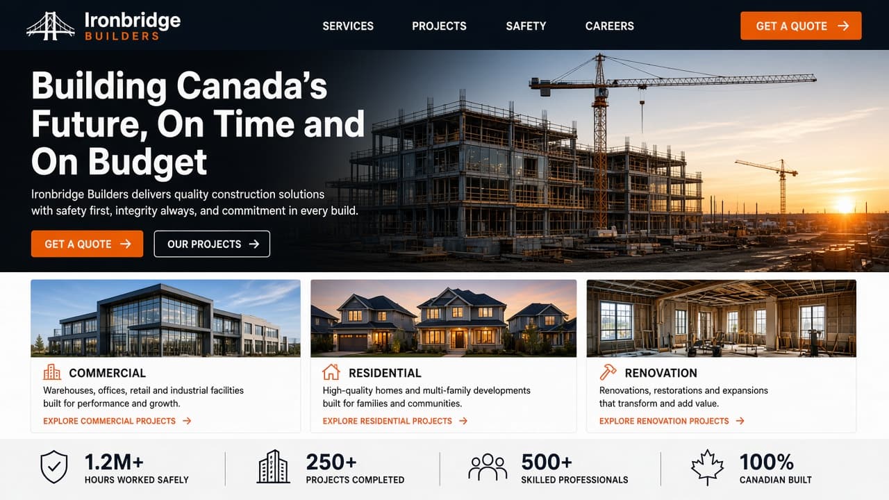 Ironbridge Builders — Construction website landing page design