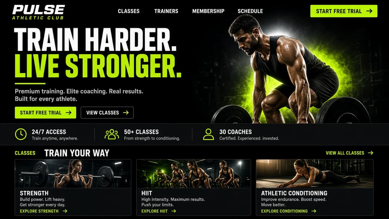 Pulse Athletic Club — Fitness & Gym website landing page design