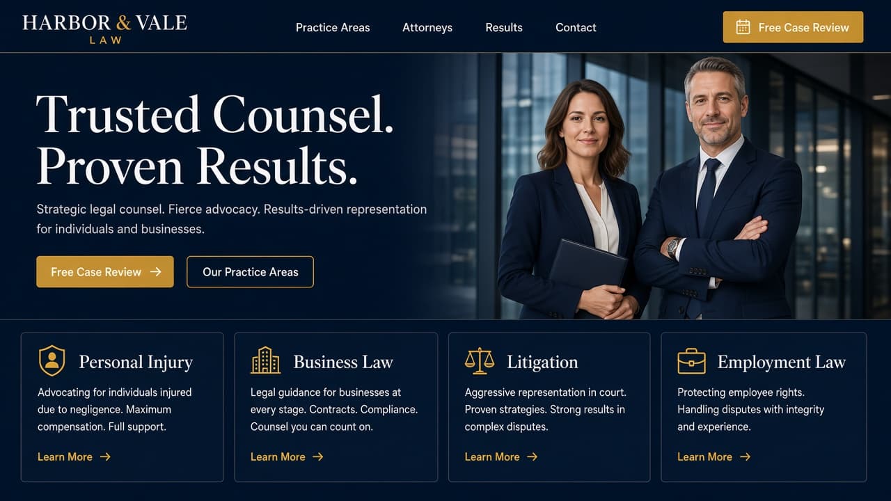 Harbor & Vale Law — Law Firm website landing page design