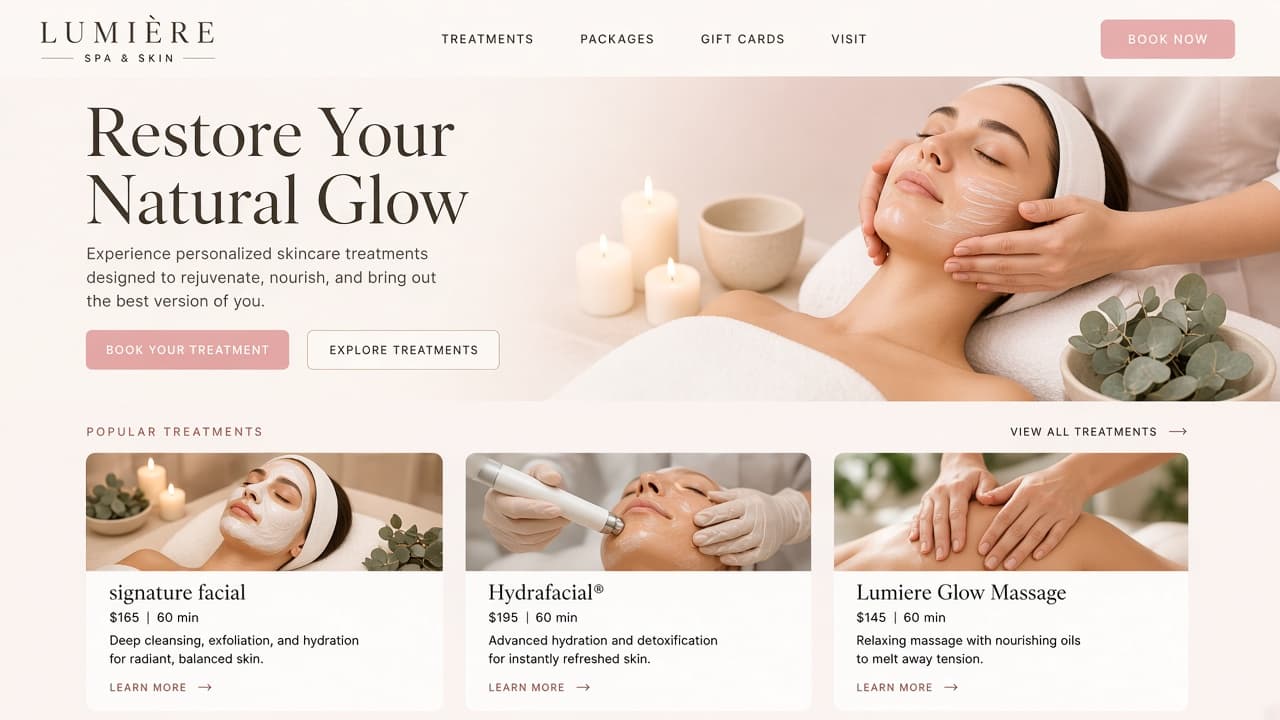 Lumière Spa & Skin — Beauty & Spa website landing page design